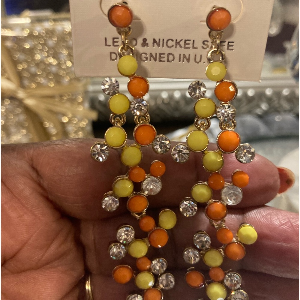 Multi colored crystal earrings yellow and orange